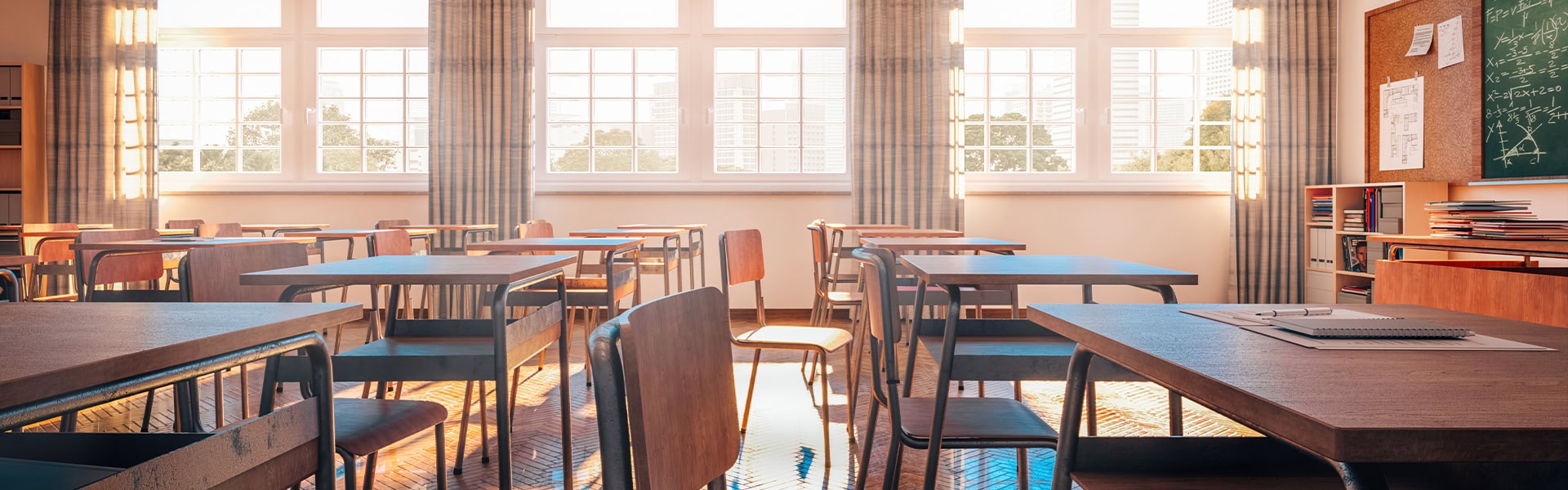 Empty School Classroom Desks